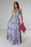 Women strapless striped print fashion Top and long skirt two-piece set