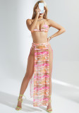 Women's Print Two Piece Bikini Cover Up Skirt Fashion Three-Piece Holidays Beach Swimsuit