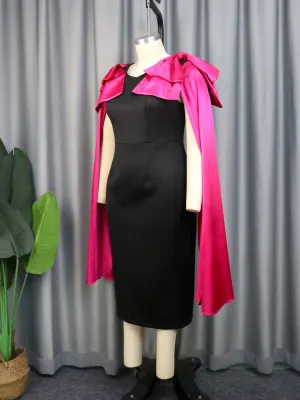 Cape Sleeve Contrast Bow Maxi Long Sleeve Formal Party Dresses