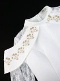 Flower Lace Dress Chic Elegant Stand Collar Slim Waist Midi Dresses