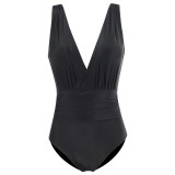 Swimwear Sexy Deep V Neck Slim Fit Simple Pure Color One-Piece Swimsuit Women