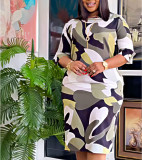 Plus Size Women African Camouflage Print Dress