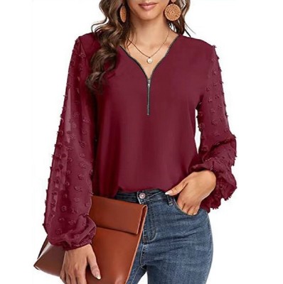 Women Summer V-Neck Long Sleeve Patchwork Top