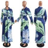 Plus Size Women Printed Long Sleeve Dress