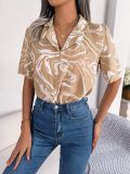 Women Summer Casual Turndown Collar Contrasting Loose Short Sleeve Shirt