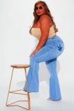 Summer Plus Size Women Embroidered Stretch Bell Bottom Denim Trousers