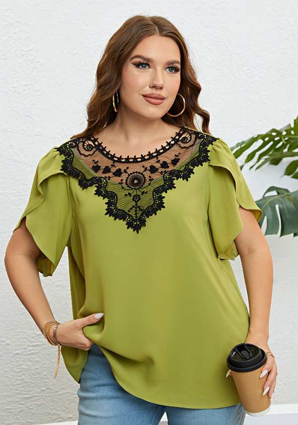 Women Summer Round Neck Lace Top