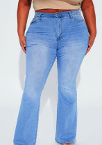 Summer Plus Size Women Embroidered Stretch Bell Bottom Denim Trousers