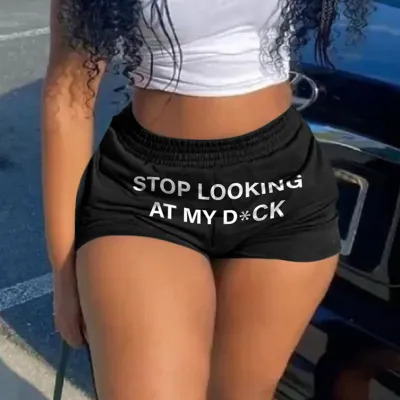 Women Solid Letter Print Shorts