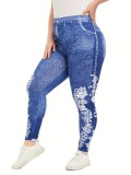 Plus Size Ladies Print Basic Trousers