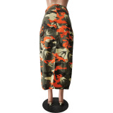 Women Camouflage Water Pocket Slit Tassel Lace-Up Skirt