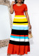 Women Short Sleeve Striped Printed Long Dress