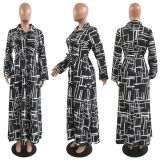 Plus Size Women Printed Long Sleeve Dress