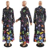 Plus Size Women Printed Long Sleeve Dress