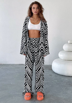 Women Zebra Print Top and Trousers Two-Piece Set