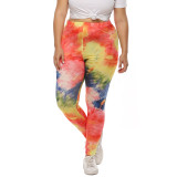 Plus Size Women Irregular Multi-Color Print Basic Trousers
