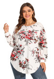 Plus Size Women Printed Long Sleeve backside Hollow out Top