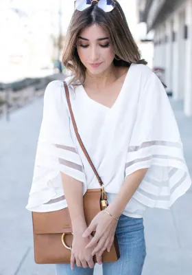 Women summer v-neck mesh Top