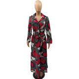 Plus Size Women Printed Long Sleeve Dress