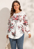 Plus Size Women Printed Long Sleeve backside Hollow out Top