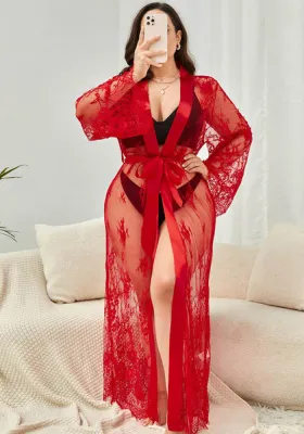 Plus Size Women Sexy Lingerie Lace Lace Robe