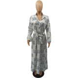 Plus Size Women Printed Long Sleeve Dress