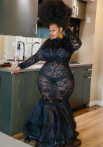 Plus Size Women See-Through Lace Bodycon Dress