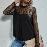 Women Sexy Round Neck Lace Shirt