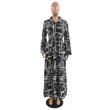 Plus Size Women Printed Long Sleeve Dress