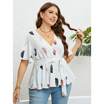 Ladies Summer Print Lace-Up Top