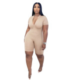 Plus Size Women Solid Zip Jumpsuit