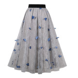 Women Double Layer Pansy Mesh Skirt