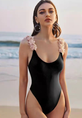 One-Piece Swimsuit Girls Beach Sexy Solid Color Swimwear