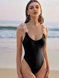 One-Piece Swimsuit Girls Beach Sexy Solid Color Swimwear