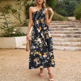 Dress Summer Chic Elegant Slash Shoulder Floral Print Casual A-Line Dress