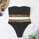Triangle Sexy Strapless Two Pieces Swimsuit Solid Color Beach Bikini