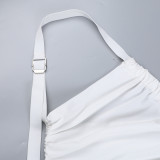 Sexy Solid Color Halter Asymmetrical Dress Female