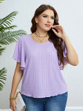 Summer Purple Round Neck Ruffle Sleeve Plus Size Women's Top