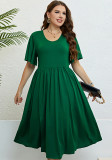 Women's Summer Green Round Neck Slim Waist Plus Size A-Line Dress