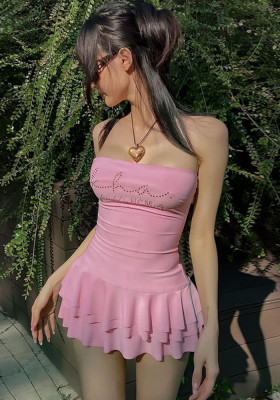 Summer Strapless Beaded Pink Sexy Club Dress