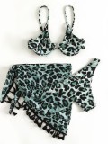 Leopard Print Two Pieces Triangle Bikini Women's Sexy Cover Up Beach Bikini Three-Piece Swimsuit