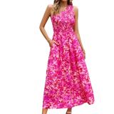 Dress Summer Chic Elegant Slash Shoulder Floral Print Casual A-Line Dress