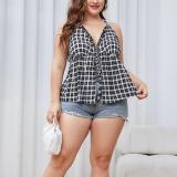 Plus Size Women's Summer Halter Strapless Plaid Top Sexy Blouse