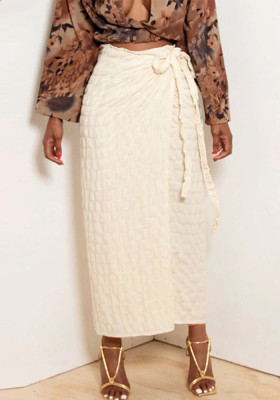Women's Fashion Style Slit Drawstring Pleated Lace-Up Apron Skirt Women