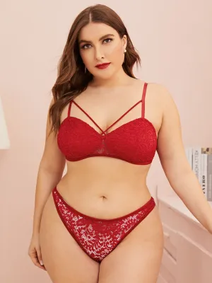 Plus Size Lace Brief Bra + Panty Lingerie Set