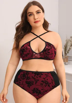 Plus Size Print Brief Bra + Panty Lingerie Set