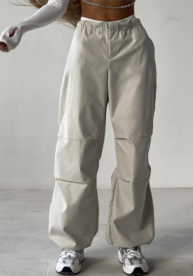 High Waist Drawstring Straight Simple Cargo Pants Summer Street Fashion Solid Color Casual Pants