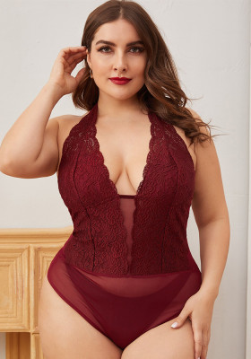 Plus Size Lace Mesh See Through Teddy Lingerie