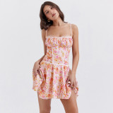 Sling Slim Waist Slim Fit Floral Dress Summer Chic Fashion Sweet Short Dress