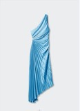 Women's One Shoulder Slash Shoulder Pleated Cutout Dress (Satin)